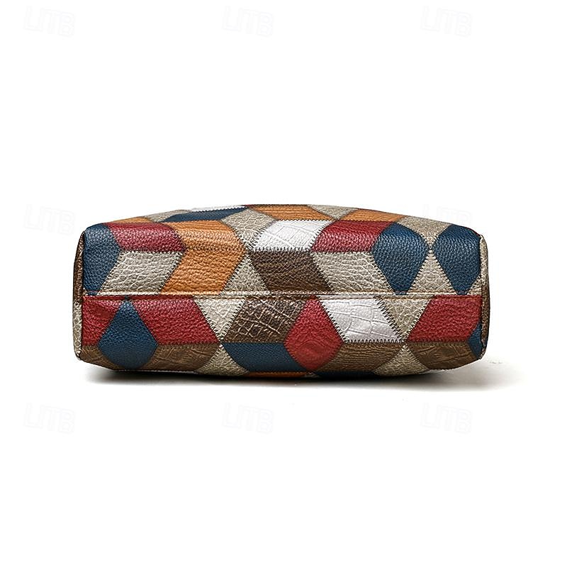 Women's Shoulder Bag PU Leather Shopping Holiday Zipper Large Capacity Geometric Black4