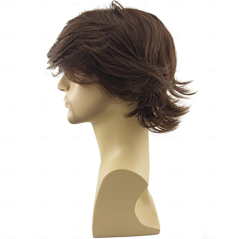 Short Brown Layered Wig for Men - Natural Fluffy Synthetic Hair, Heat Resistant, Perfect for Halloween Cosplay3