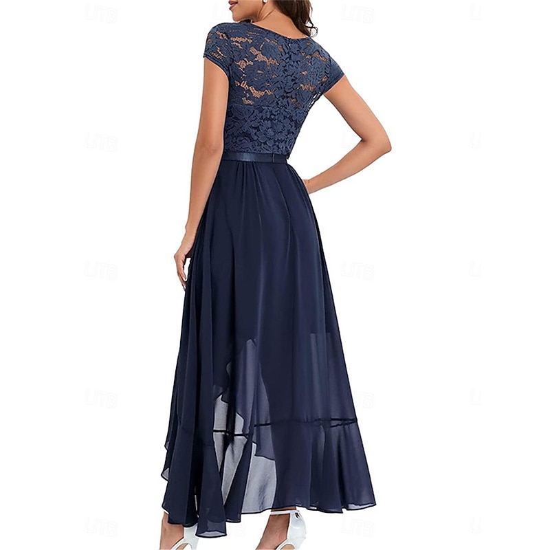 Women's Maxi Dress Lace Dress Cocktail Dress Wedding Guest Dress Chiffon Dress Elegant Formal Wedding Guest Cocktail Party Regular Fit Short Sleeve V Neck Black Pink Red Navy Blue Summer2