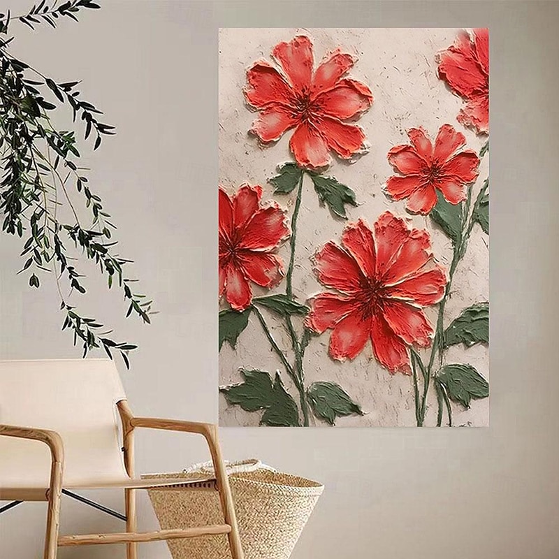 Hand painted 3D Textured Red Flower Painting handmade  Red Flowers Painting 3D Textured red flower oil painting Wall Art Impressionist Painting On Canvas for bedroom wall decoration office decoration2