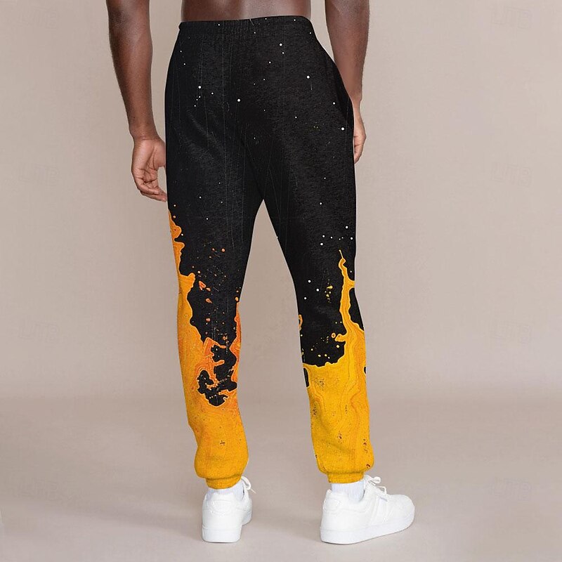 Men's Flame Sweatpants Joggers Mid Waist Casual Party Daily 3D Print Spring Fall & Winter 3D Print Black2