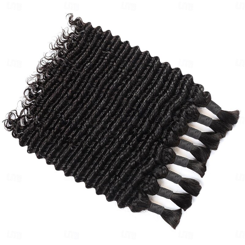 Deep wave bulk human hair 100 % Human Hair Braiding Human Hair Bulk No Weft deep Wave 100G per package Natural color 10-28 Inch 3Bundles2