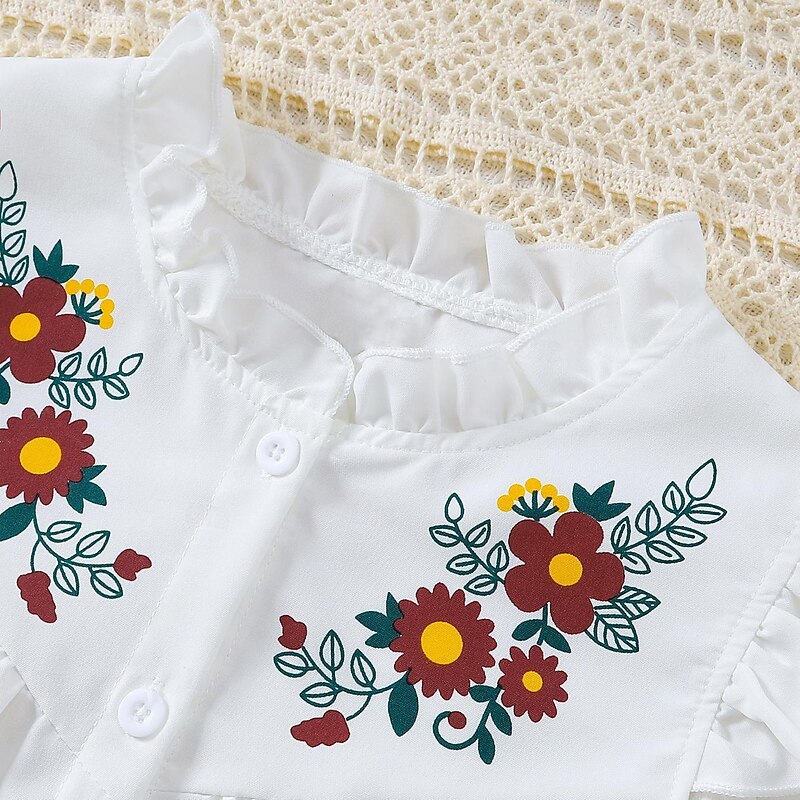 2 Pieces Kids Girls' Floral Crewneck Dress Suits Set Sleeveless Fashion School 7-13 Years Summer White2