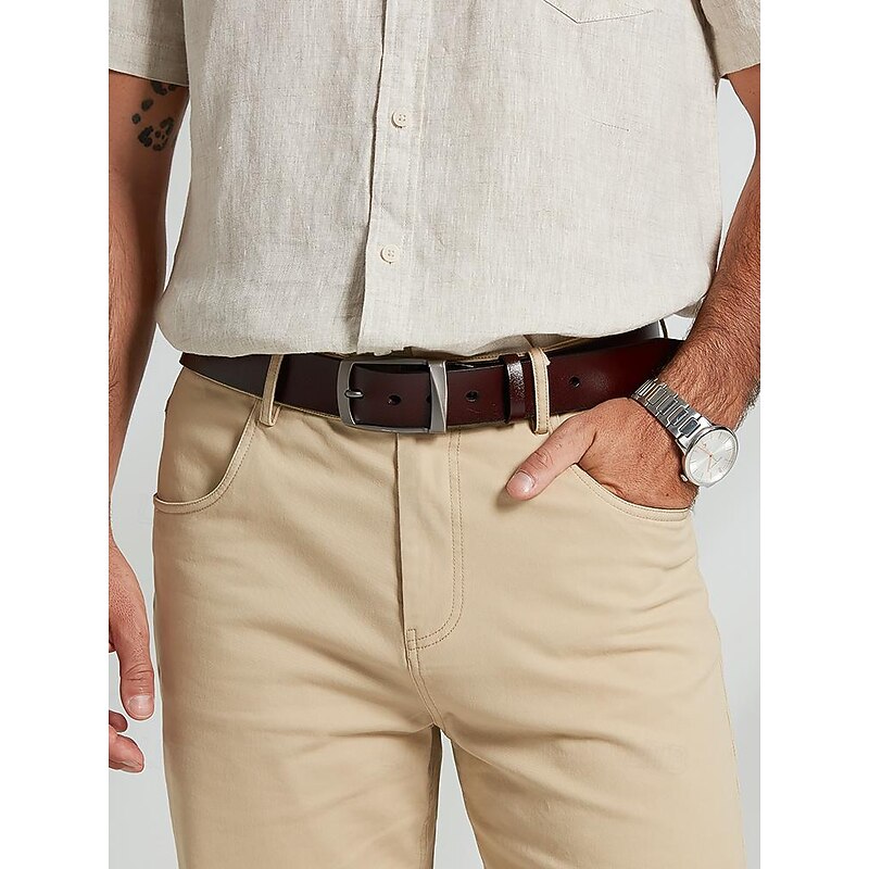 Classic Men's Leather Belt with Stainless Steel Buckle - Durable, Stylish Accessory for Formal and Casual Outfits2