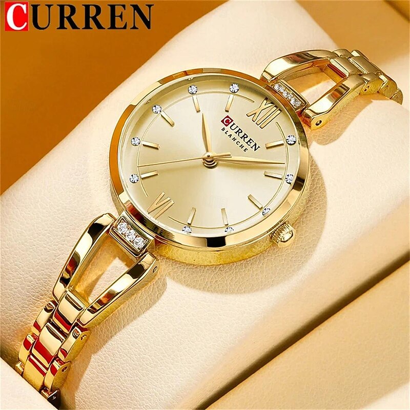CURREN Women Quartz Watch Minimalist Fashion Wristwatch Waterproof Decoration Stainless Steel Watch