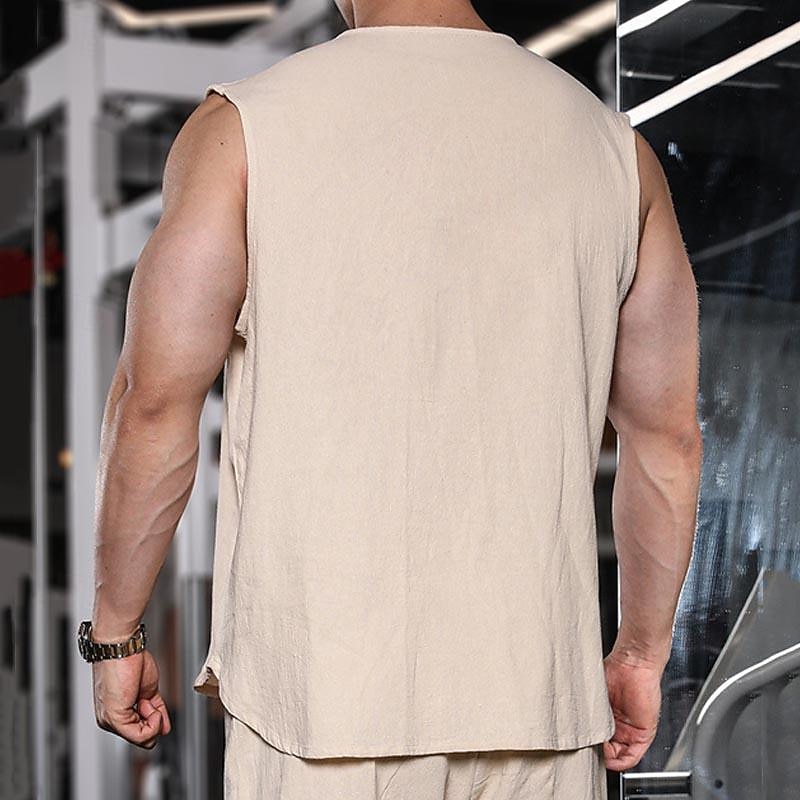 Men's Tank Top Vest Top Undershirt Sleeveless Shirt Sleeveless Mandarin Collar Spring & Summer Plain Fashion Designer Basic Buttons Vacation Street Going out Black Khaki Dark Gray Top Tee for Men2