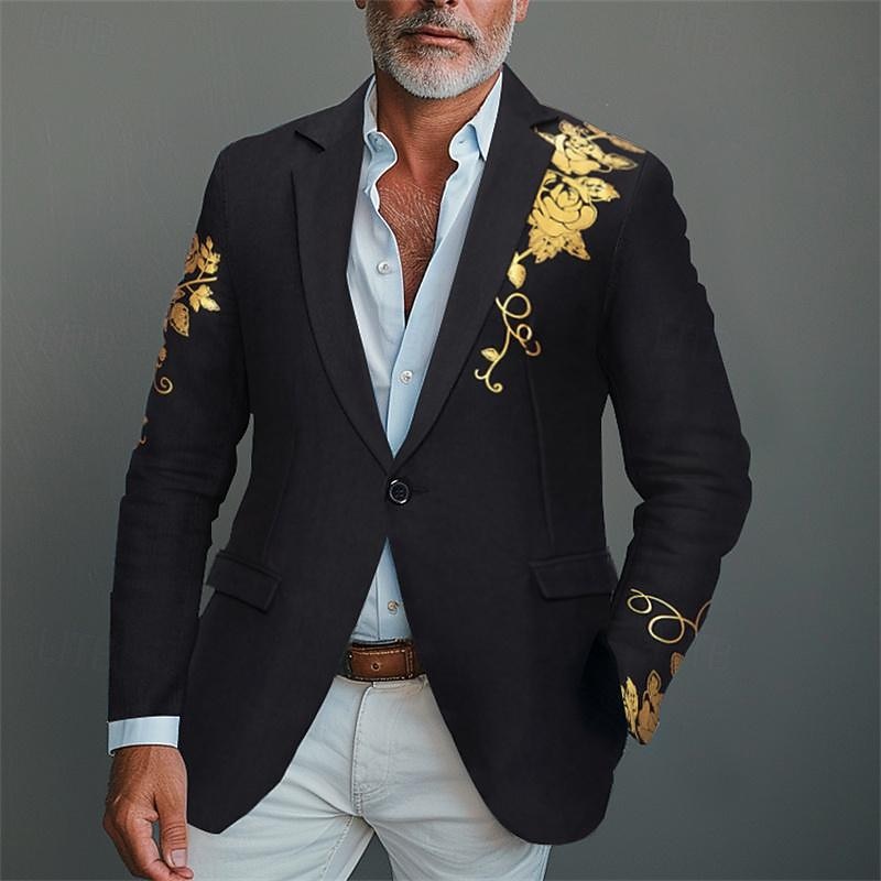 Men's Blazer Business Cocktail Party Wedding Party Fashion Casual Spring &  Fall Polyester Rose Pocket Buttons Comfortable Single Breasted Blazer Black White Burgundy Royal Blue