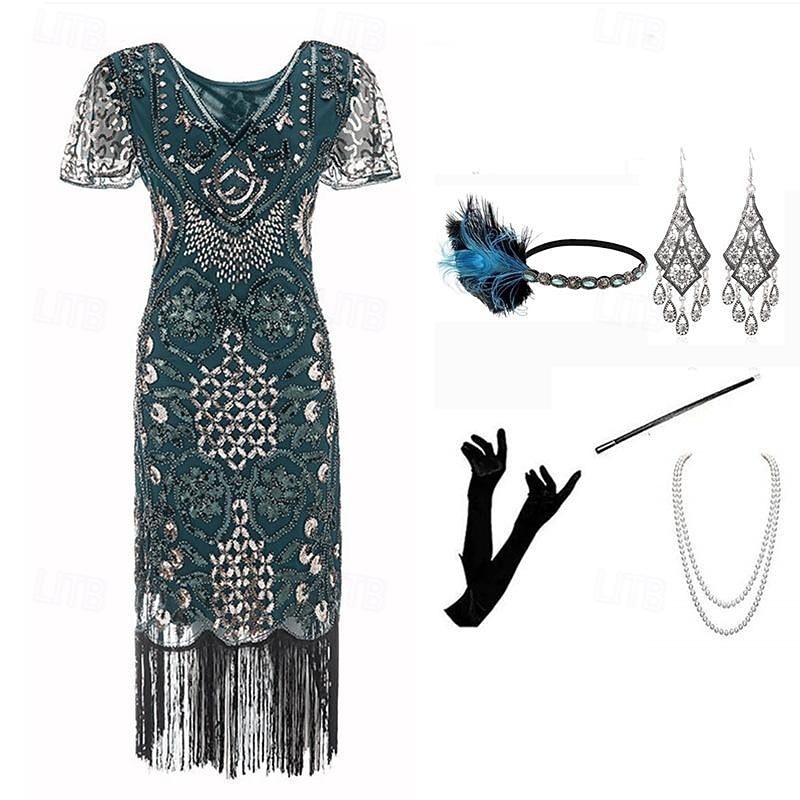 Retro Vintage Roaring 20s 1920s Flapper Dress Outfits Cocktail Dress The Great Gatsby Wedding Guest Sequins Tassel Fringe Fancy Dress Women's Christmas Carnival Masquerade Party / Evening Masquerade
