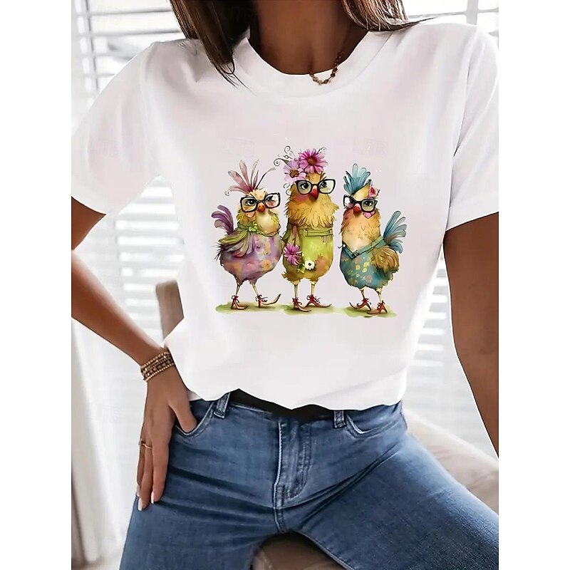 Women's T shirt Tee 100% Cotton  Daily Casual Short Sleeve White Summer