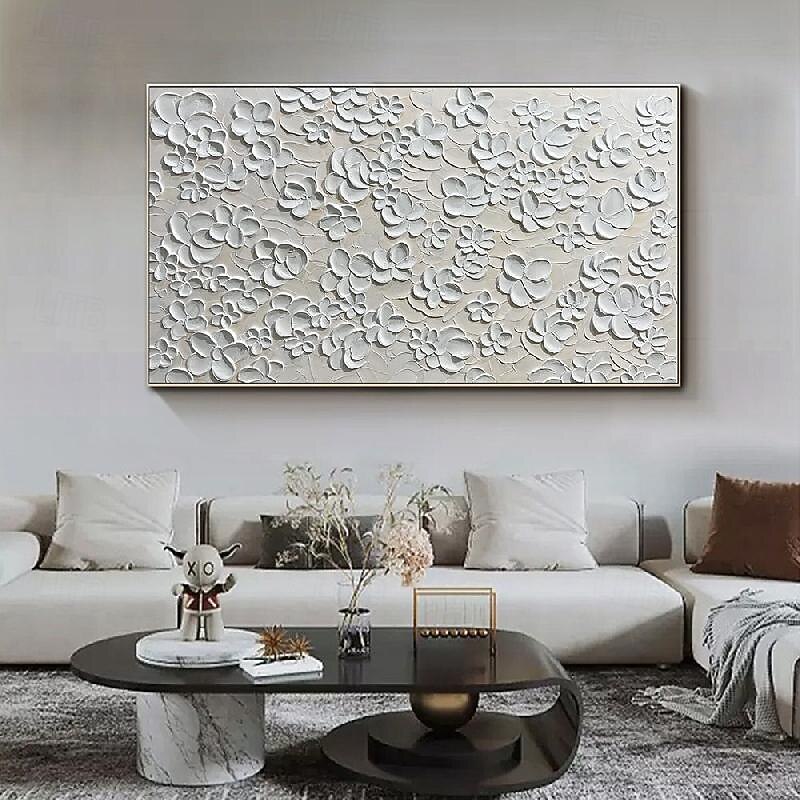 Pattle knife white oil painting handmade Abstract flower white   Paintings On Canvas Rich Textured Acrylic Painting Modern Wall Art Hand Painted Artwork for Living Room Wall Decor3