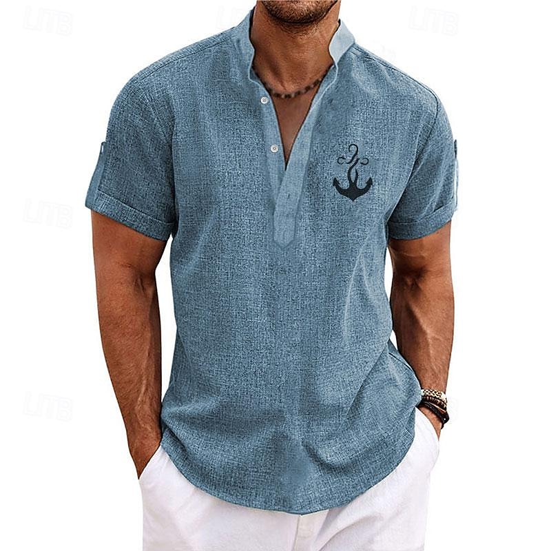 Men's Shirt Linen Shirt Beach Shirt Graphic Prints Outdoor Vacation Yellow Red Blue Green Short Sleeve Stand Collar Summer Spring Clothing Apparel Print