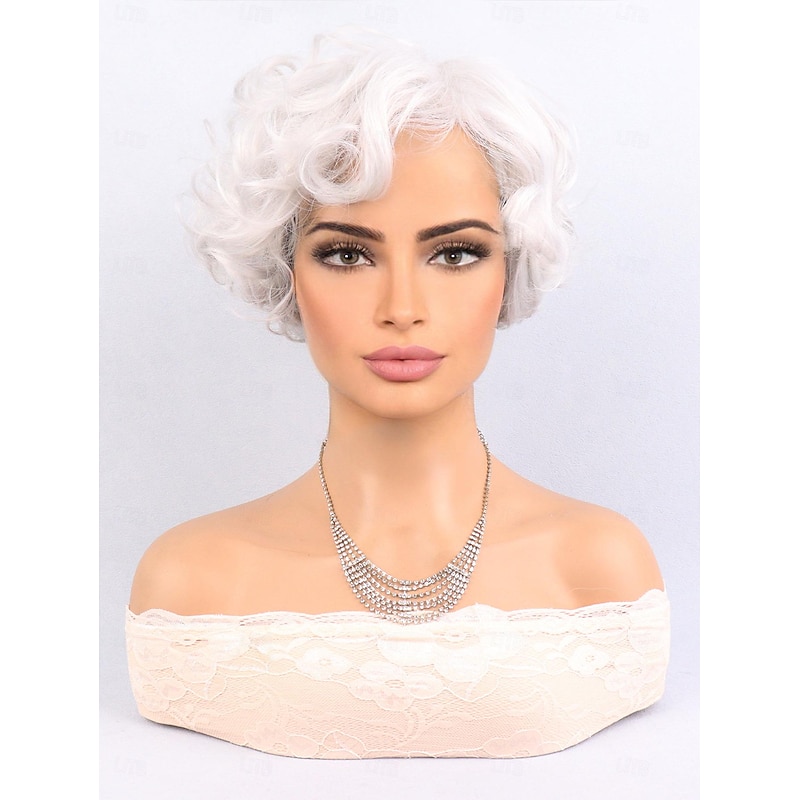Synthetic Wig Bouncy Curl Short Bob Side Part Wig 10 inch Silver Synthetic Hair Women Dark Gray2