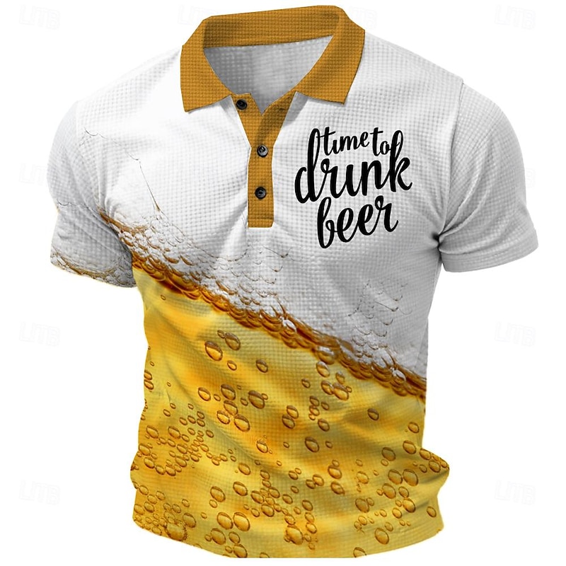 Men's Bear Polo Shirts Short Sleeve Polo Shirts Turndown Sportswear Abstract Casual Street Daily Holiday Beach 3D Print Spring & Summer Yellow