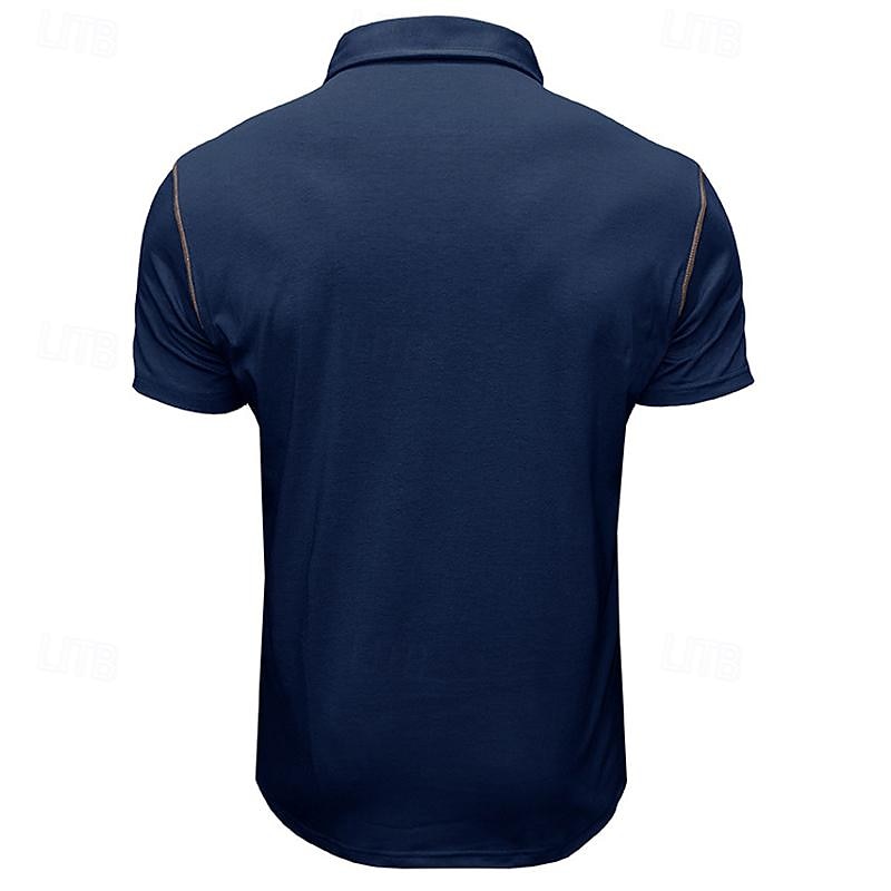 Men's Polo Shirt Golf Shirt Work Casual Lapel Ribbed Polo Collar Short Sleeve Basic Modern Color Block Patchwork Button Spring & Summer Regular Fit Dark Gray Black White Burgundy Navy Blue Blue Polo4