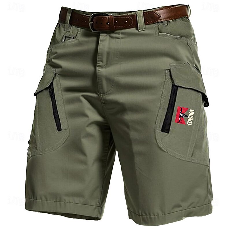 Men's Cow Letter Cargo Shorts Mid Waist Sports Fashion Streetwear Sports Outdoor Casual Daily Drawstring Side Pockets Elastic Waist Designer Clothing Apparel