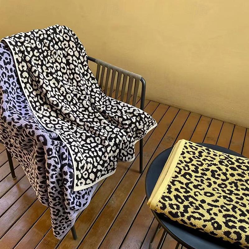 Combed Cotton Towel Set Retro Leopard Print Cotton Towel Bath Towel Beach Towel 32 Counts