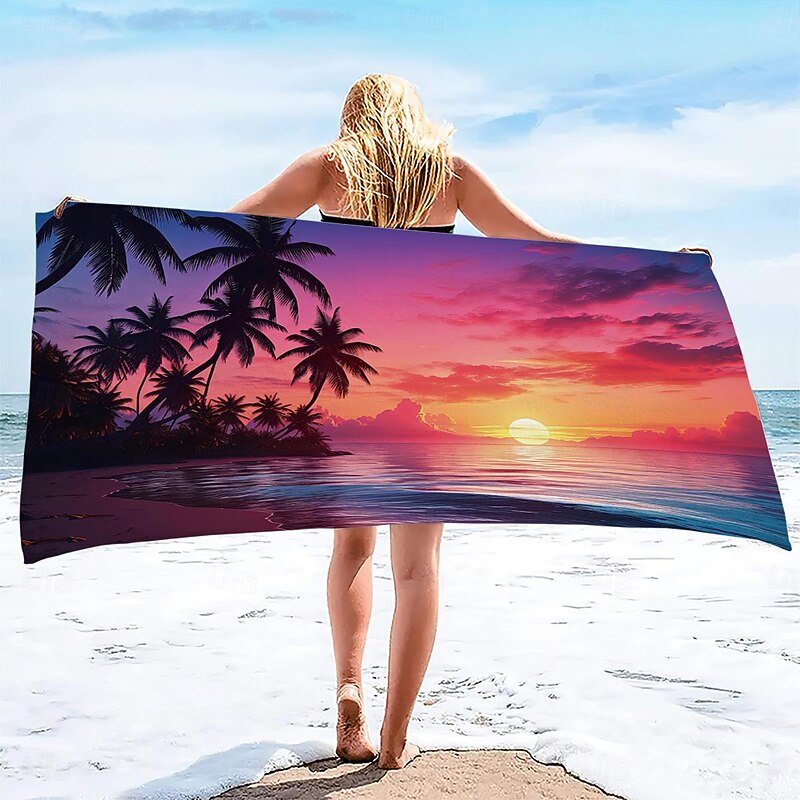 Summer Sunset Beach Towel 100% Micro Fiber Coconut Tree Print Large Beach Towel Soft and Quick-drying Bathroom Towel Super Absorbent Towel Lightweight Suitable for Outdoor Travel4