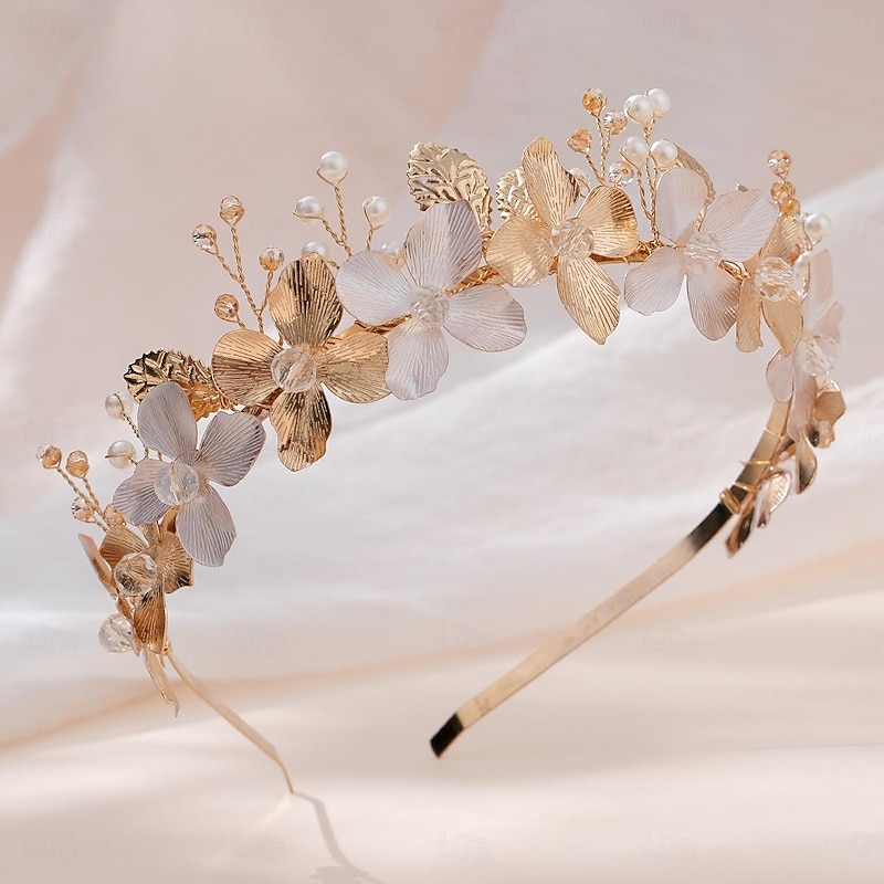 Crown Tiaras Headbands Headpiece Imitation Pearl Alloy Wedding Beach Church Cocktail Elegant Luxury With Faux Pearl Flower Headpiece Headwear4
