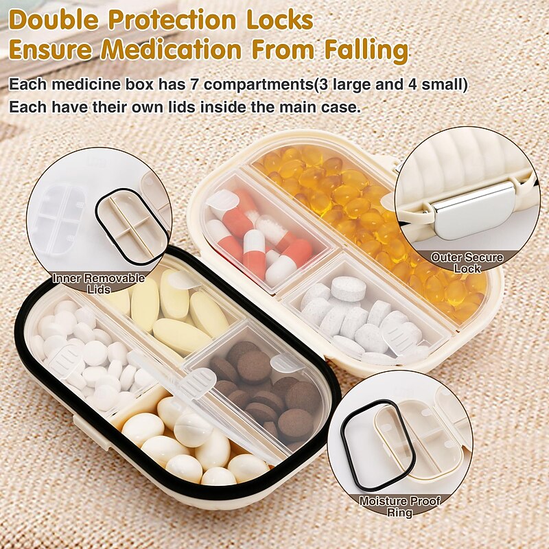 Portable Travel Pill Storage Box with 7 Labeled Compartments - Small Medicine Organizer for Pocket or Wallet, Daily Vitamin and Supplement Holder2