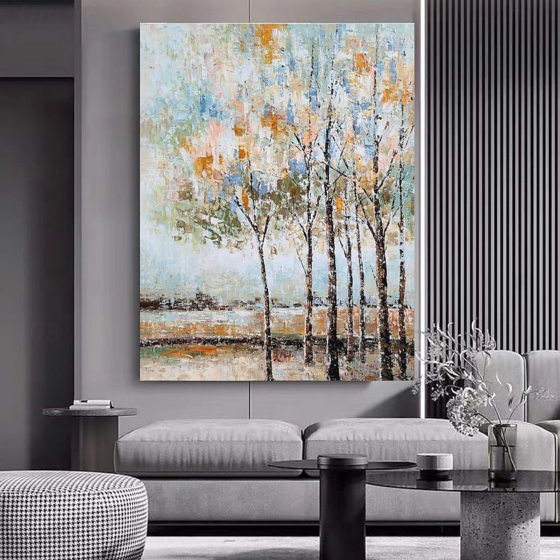Handmade Oil Paintings Canvas Wall Art Decoration Modern Abstract Small Wooded Rural Landscape for Home Decor Rolled Frameless Unstretched Painting