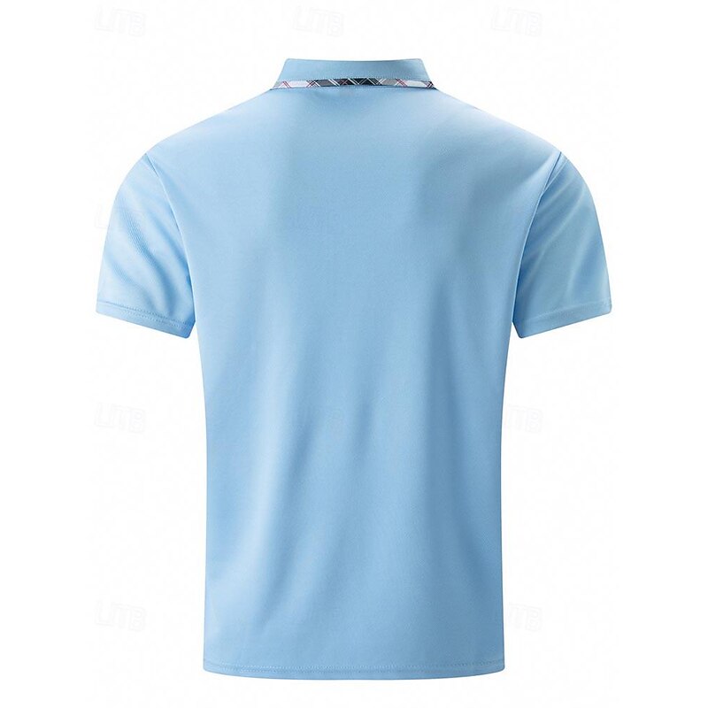 Men's Golf Shirt Golf Polo Work Casual Lapel Short Sleeve Basic Modern Color Block Patchwork Button Spring & Summer Regular Fit Black Pink Wine Sky Blue Golf Shirt3