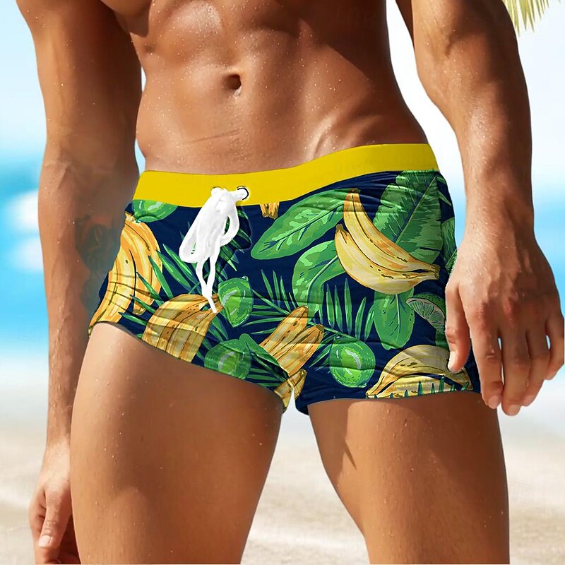 Men's Leaf Fruit Plants Swim Trunks Swim Shorts Board Shorts Mid Waist Fashion Designer Surfing Holiday Beach Drawstring Pocket Elastic Waist Designer Clothing Apparel
