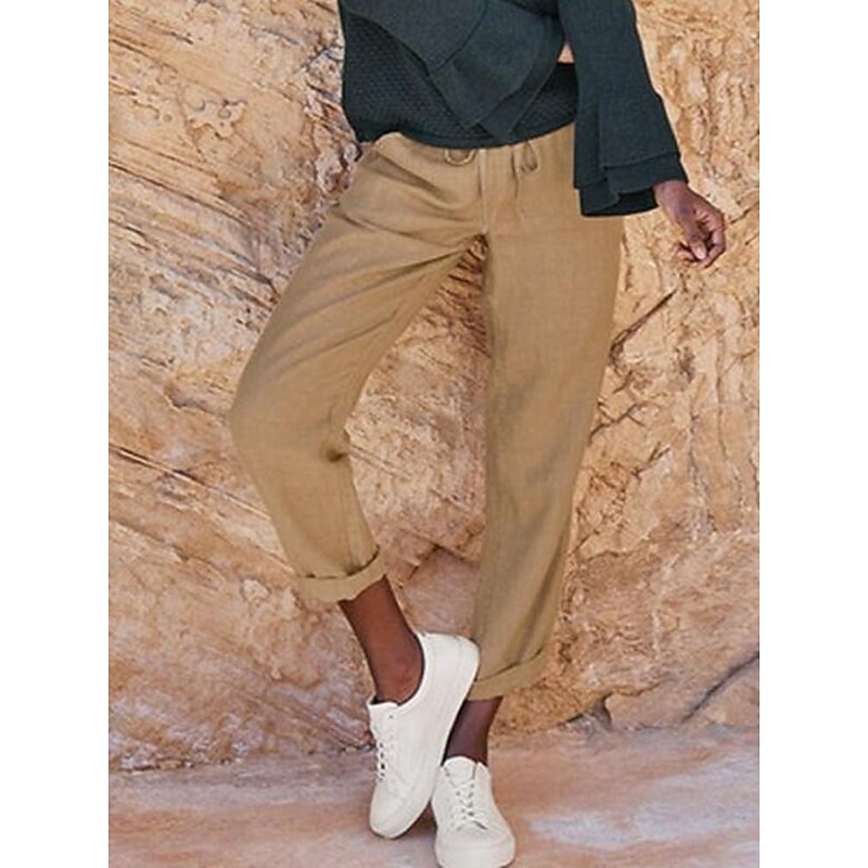 Women's Capri shorts Casual Daily Long Plain Drawstring Side Pockets Breathability Comfortable Inelastic Weekend Black Khaki Gray Spring & Summer Regular Fit