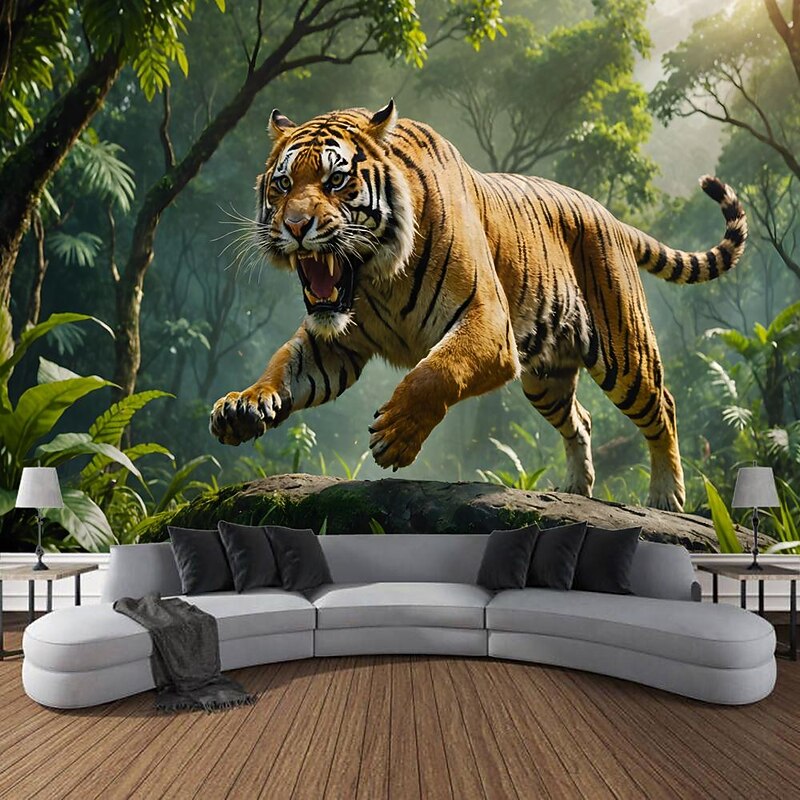 Tiger Forest Hanging Tapestry Wall Art Large Tapestry Mural Decor Photograph Backdrop Blanket Curtain Home Bedroom Living Room Decoration