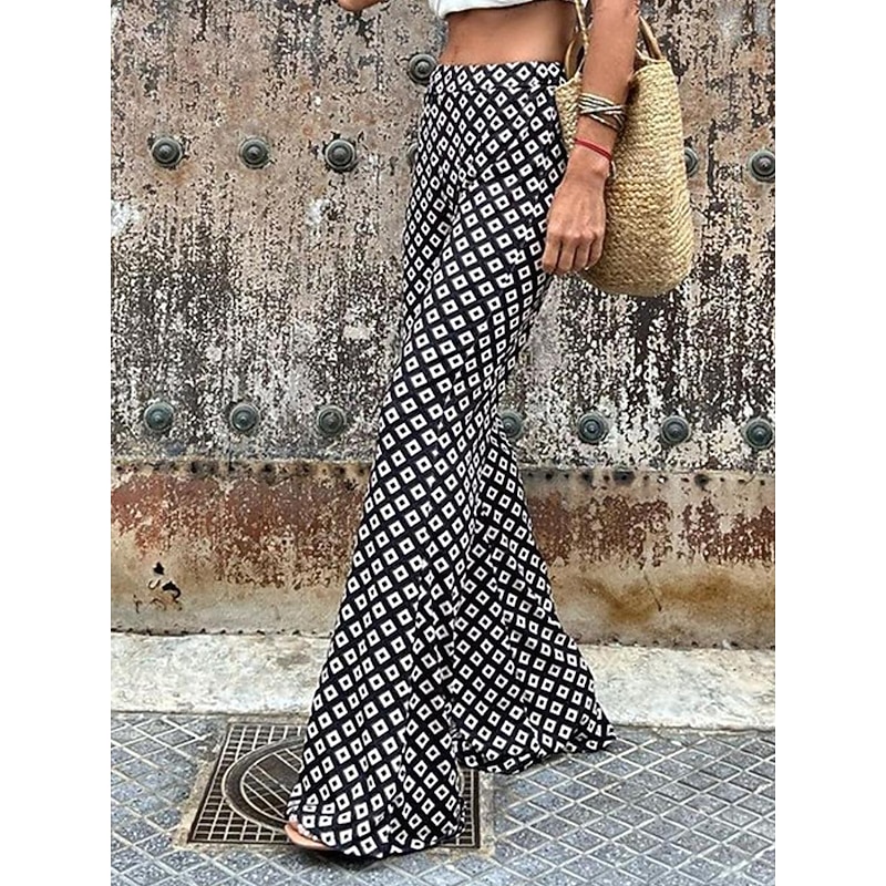 Women's Bell Bottom Streetwear Casual Long High Waist Geometric Pocket Printing High Cut Breathability Soft Micro-elastic Vacation Street Daily Wear Black Summer Spring Regular Fit