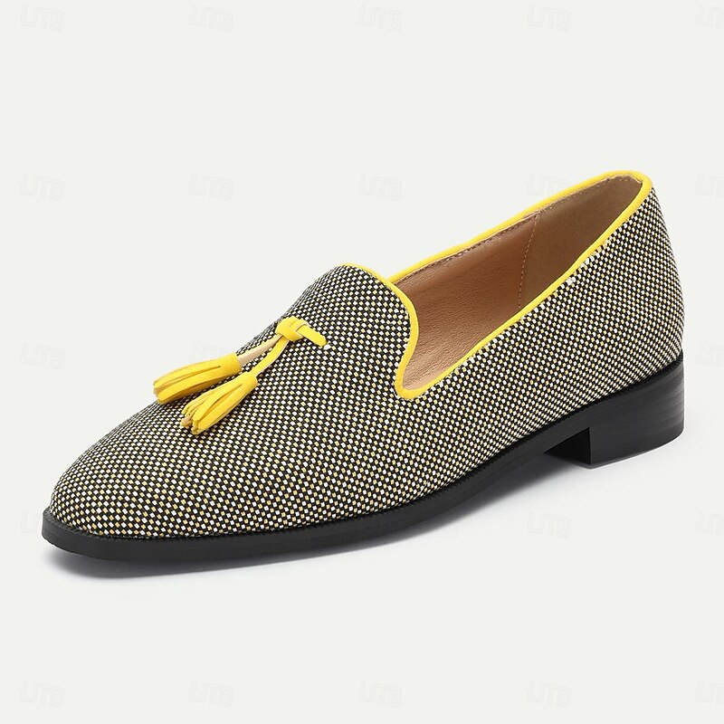 Men's Tassel Slip-On Loafers - Stylish Yellow and Black Patterned Dress Shoes2