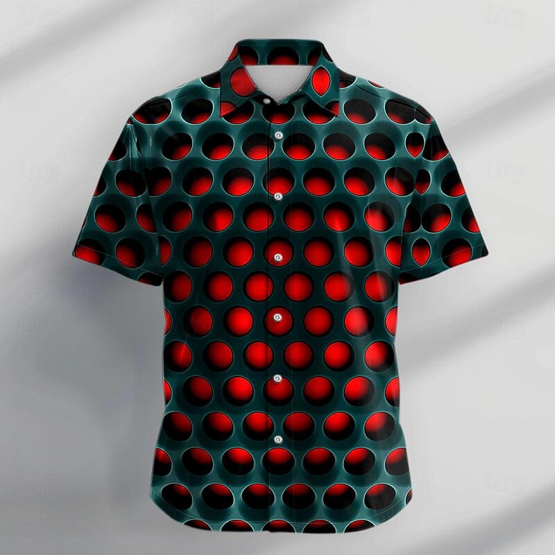 Men's Shirt Button Up Shirt Short Sleeve Fashion Casual Daily Holiday Summer Turndown Buttons Print Red