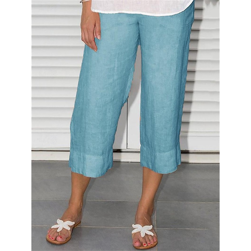 Women's Cotton Linen Shorts Capri shorts Casual Daily Calf-Length Plain Side Pockets Breathability Comfortable Inelastic Weekend Black Blue Orange Khaki Summer Regular Fit4