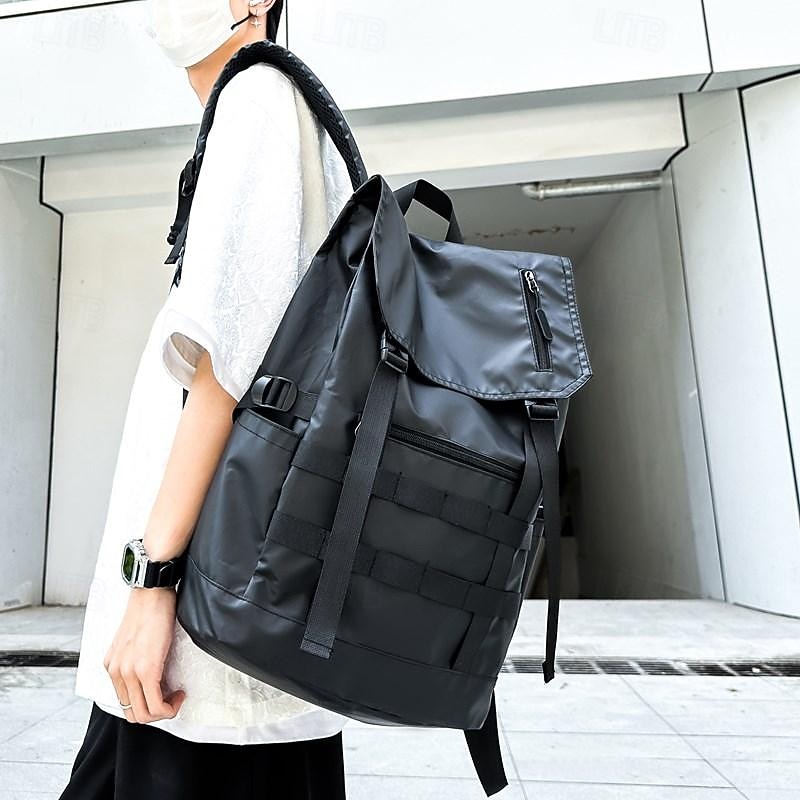 Men's Black Tactical Backpack with Flap Cover and MOLLE Webbing – Water-Resistant Large Capacity Bag for Travel, School, or Urban Commuting
