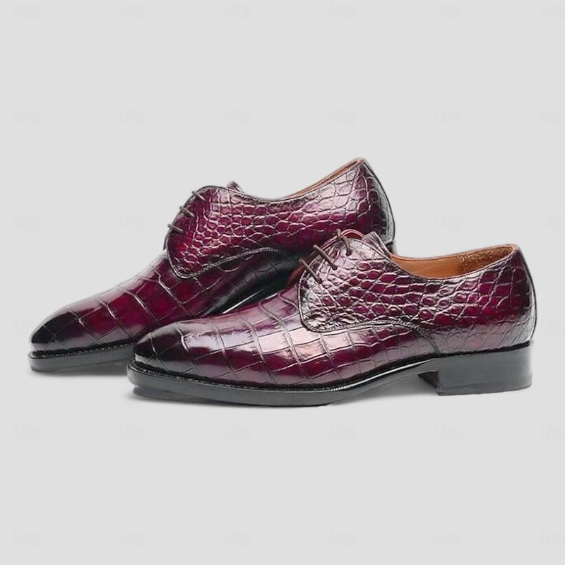 Men's Luxury Purple Crocodile Pattern Leather Oxford Shoes – Faux Leather, Lace-Up Design, Formal Business and Wedding Footwear3