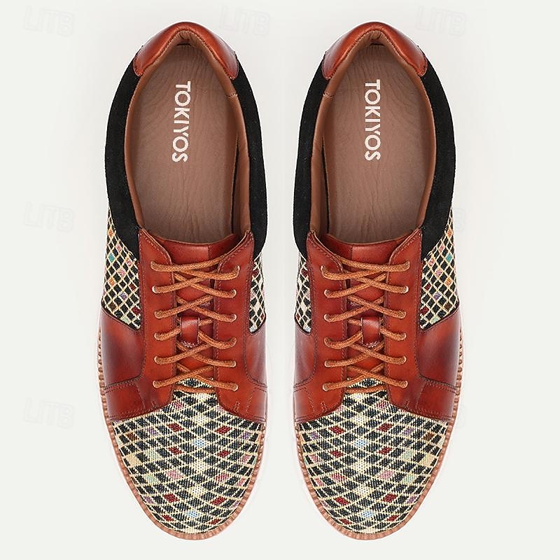 Men's Woven Multicolor Lace-Up Sneakers - Stylish Casual Shoes with Premium Cowhide Leather Accents3