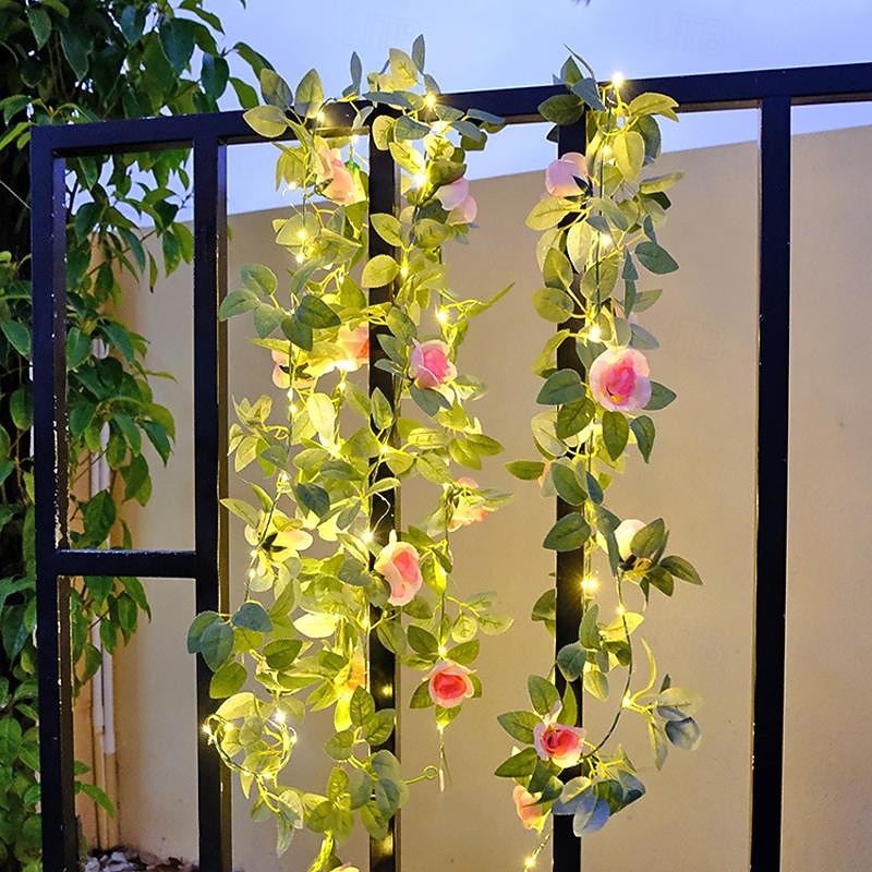 Solar Rose Fairy String Lights, 2M 20LED Outdoor Waterproof Garden Valentines Flower Vine Lights for Valentine's Day Wedding, Anniversary, Patio and Balcony3