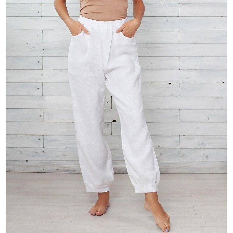 Women's Pants Trousers Casual Daily Long Plain Side Pockets Breathability Comfortable Inelastic Weekend Black White Khaki Gray Spring & Summer Regular Fit
