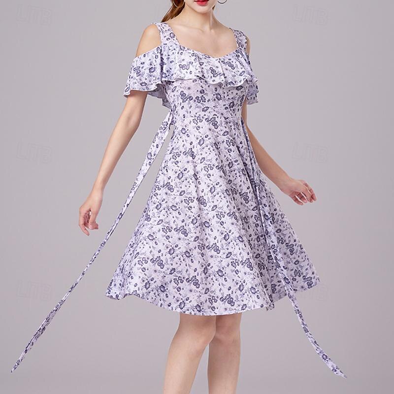 Latin Salsa Dance Dress Cinch Cord Women's Performance Daily Wear Short Sleeve Crystal Cotton Ice Silk3