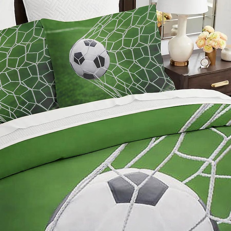 European Cup Football 3D Print 3-piece Duvet Set for Hotel Bedroom Hotel Football Fan Bedding Comfort Set 1 Duvet Cover 2 Pllowcases Queen Size Bed Set3