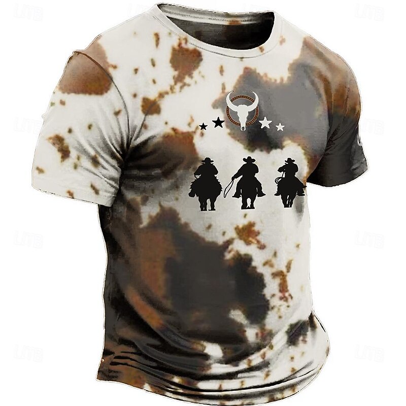 Men's Cowboy T Shirt Short Sleeve T shirt 3D Print Crew Neck Shirt Designer Western Style Party Street Casual White Summer Spring Clothing Apparel S M L XL XXL XXXL