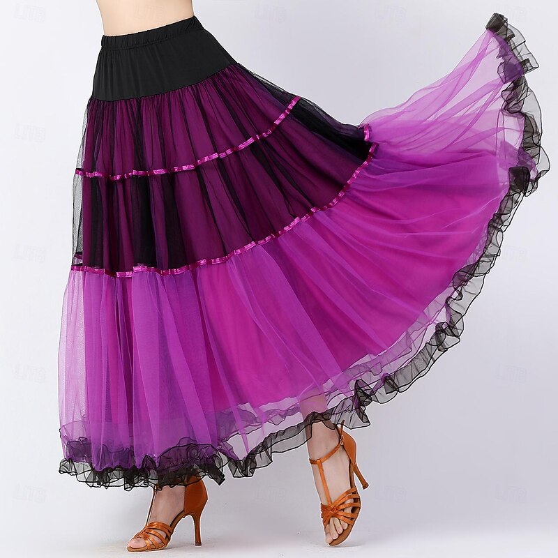 Ballroom Dance Skirts Splicing Tulle Women's Performance Training High Tulle