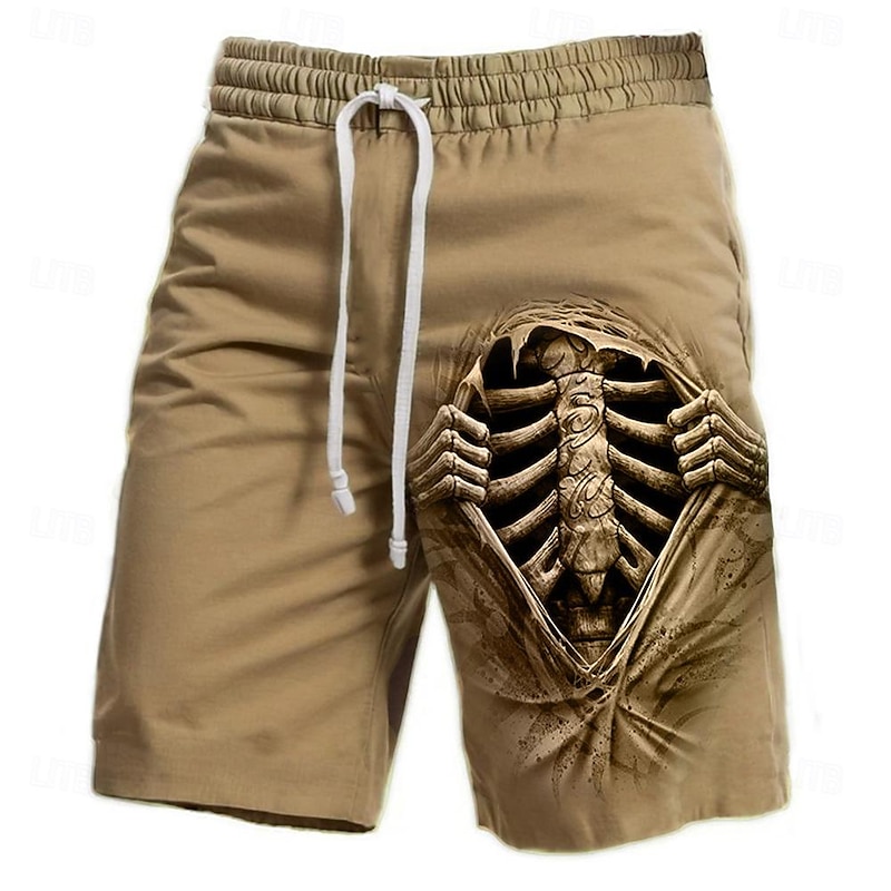 Men's Optical Illusion Skeleton Halloween Costumes Sweat Shorts Beach Shorts Terry Shorts Mid Waist Vintage Casual Daily Holiday Streetwear Drawstring Elastic Waist 3D Print Designer Clothing Apparel