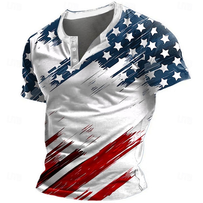 Men's 4th of July Patriotic Shirts American US Flag Designer Men's 3D Print T shirt Tee Henley Shirt Casual Daily T shirt White 1 White 2 Short Sleeve Henley Shirt Summer Clothing