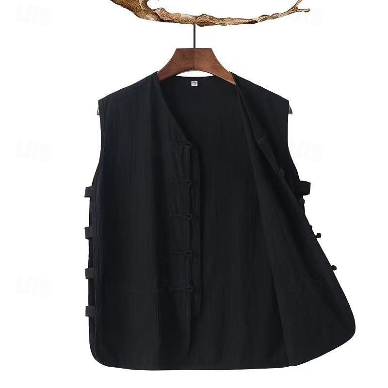 Men's Vest Gilet Daily Vacation Beach Vintage Fashion Spring & Summer Button Pocket 85% Cotton Breathable Comfortable Plain Single Breasted One-button V Neck Regular Fit Black White Burgundy Navy Blue3