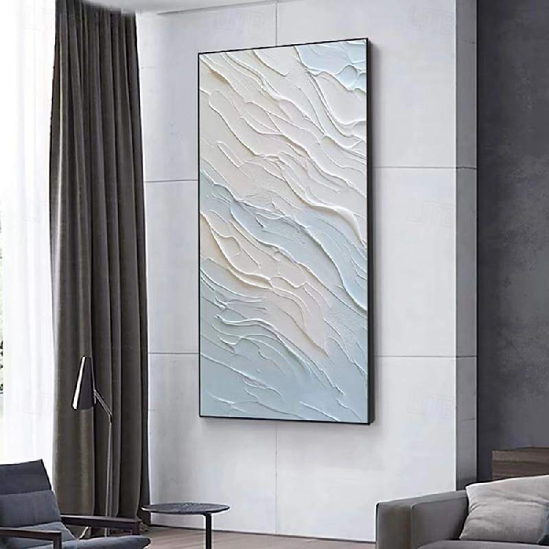 Hand painted Blue Textured Minimalist oil painting handmade Wall Art Blue 3D Minimalist Painting on Canvas Large Beige Art oil painting seascape painting wave beach texture pattle knife oil painting2