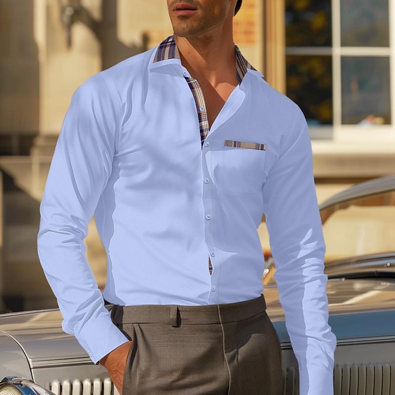 Men's Dress Shirt Wrinkle Resistant Stretch Plaid Wedding Outdoor Black White Pink Blue Long Sleeve Turndown Summer Spring Clothing Apparel2