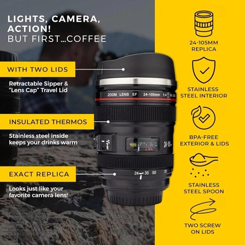Camera Lens Coffee Mug -13.5oz Gifts for Him, Dad Gifts, Photography, Camera accessories, Novelty Gifts, Gifts for Him4