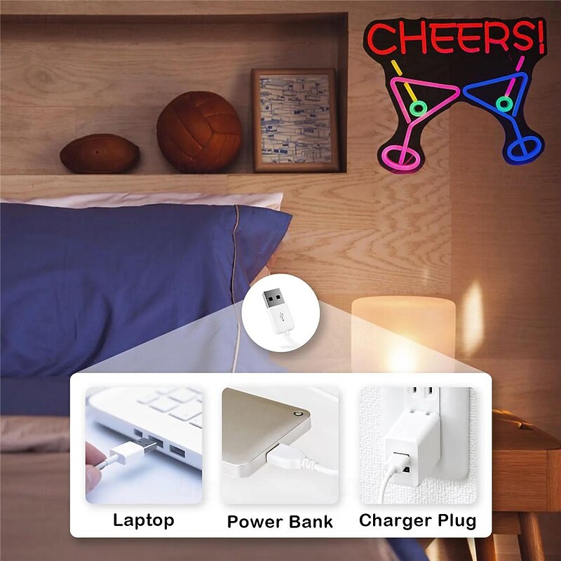 Oktoberfest Cheers USB Cocktails Neon LED Sign Light, Beer Bar Club Acrylic Neon Lights Sign for Hotel Pub Cafe Birthday Party Teen Room Wall Decorative Lamp 1PC3