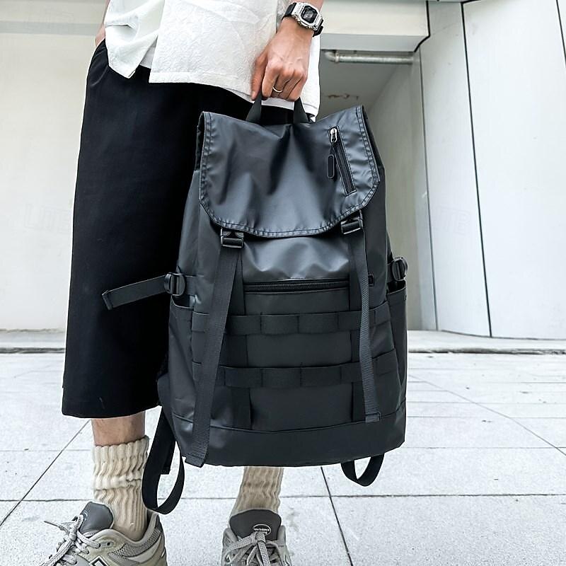 Men's Black Tactical Backpack with Flap Cover and MOLLE Webbing – Water-Resistant Large Capacity Bag for Travel, School, or Urban Commuting4