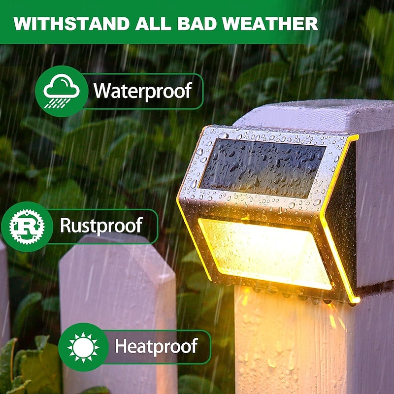 Solar LED Step Light, Outdoor Waterproof Deck Light Solar Fence Lights Wall Light for Yard Deck Garden Corner House Garage Courtyar Porch Stair Lighting 1/2/4/6/12pcs4